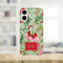 Coques iPhone 16 Monogramme végétal chinois vert personnalisé