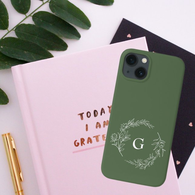 Coques Case-Mate iPhone Monogramme végétal vert minimaliste (Créateur téléchargé)
