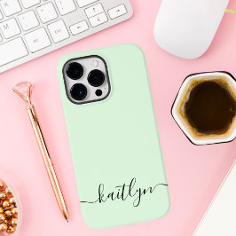 Coque Pour Pour iPhone 14 Pro Max Monogramme Vert Féminin Écriture Moderne Personnal
