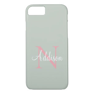 Case-Mate iPhone Case Monogramme vert Sage personnalisé rose