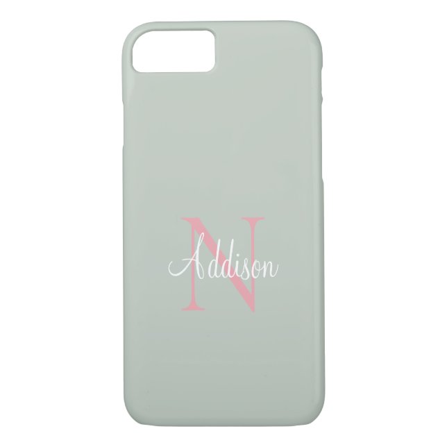 Coques Case-Mate iPhone Monogramme vert Sage personnalisé rose (Dos)