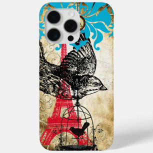 Coque iPhone 15 Pro Max Monogramme Vintage Bird Effiel Tower Damask iPhone