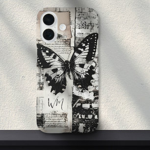 Coques iPhone 16 Monogramme vintage Ephemera Butterfly Scrapbook