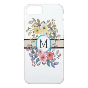 Coque iPhone 7 Monogramme Vintage Floral Moderne Blanc clair #15
