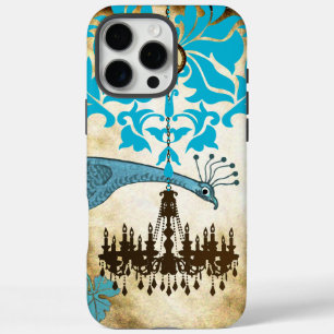 Coques iPhone 16 Pro Max Monogramme Vintage Peacock Chandelier Damask iPhon