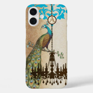 Coques iPhone 16 Plus Monogramme Vintage Peacock Chandelier Damask iPhon