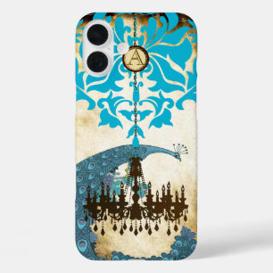 Coques iPhone 16 Plus Monogramme Vintage Peacock Chandelier Damask iPhon