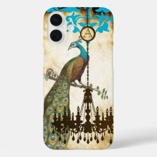 Coques iPhone 16 Plus Monogramme Vintage Peacock Chandelier Damask iPhon
