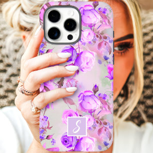 Coques iPhone 16 Pro Max Monogramme vintage violet et rose