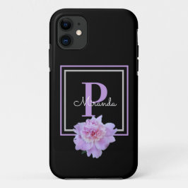 Case-Mate iPhone Case Monogramme violet rose pivoine noir