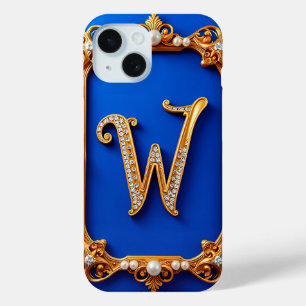 Coque Pour iPhone 15 Monogramme W doré élégant décoré de perles