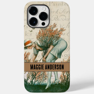Coque Pour Pour iPhone 14 Pro Max Monogrammed Adorable dame rétro dans les bois brun