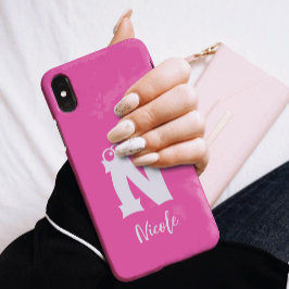 Coques iPhone 16 Monogrammed initial letter script name pink