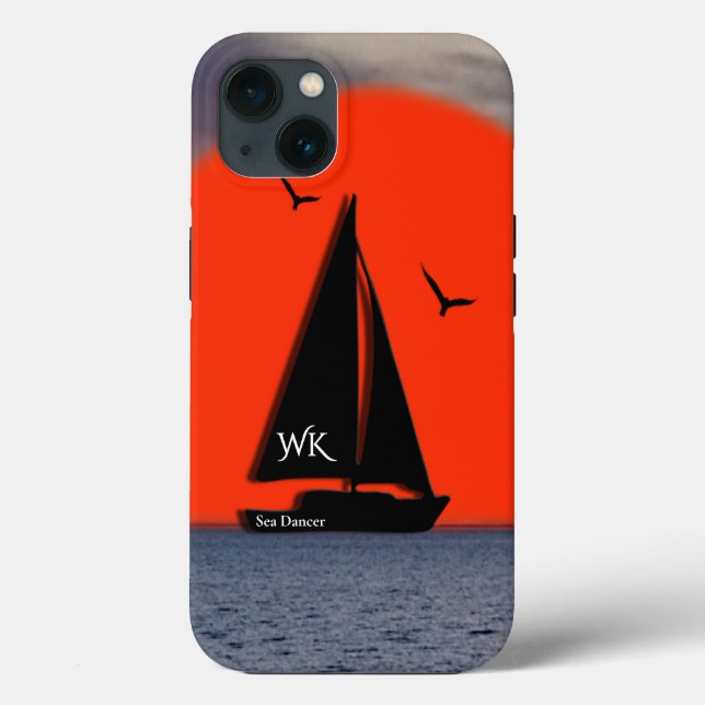 Coques Case-Mate iPhone Monogrammed Sailboat with Name on Boat (Verso)