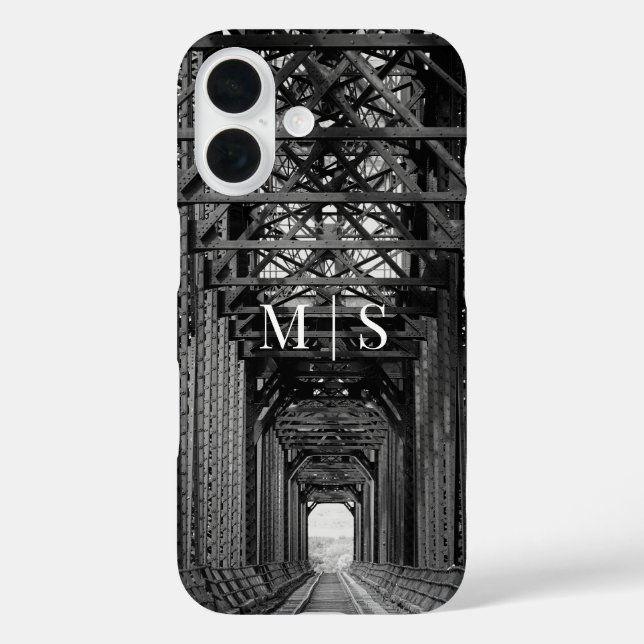 Coques Case-Mate iPhone Monogrammed Trestle Bridge In Black And White (Verso)