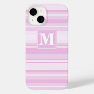 Coque Pour iPhone 14 Monogrammes à rayures roses pour bébé