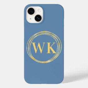 Coque Pour iPhone 14 Monogrammes Initiales Modernes Dusty Blue Gold Cer