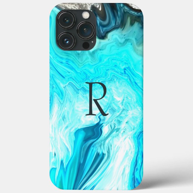 Coques Case-Mate iPhone Monogrammes Turquoises Motifs blancs Agate Artstic (Verso)