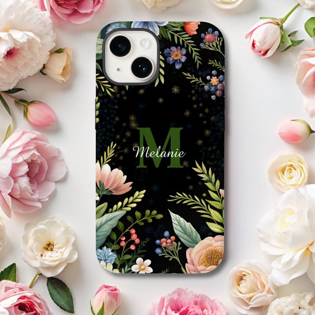 Coques Case-Mate iPhone Monographie de Fleur sauvage floral noir mou (Créateur téléchargé)