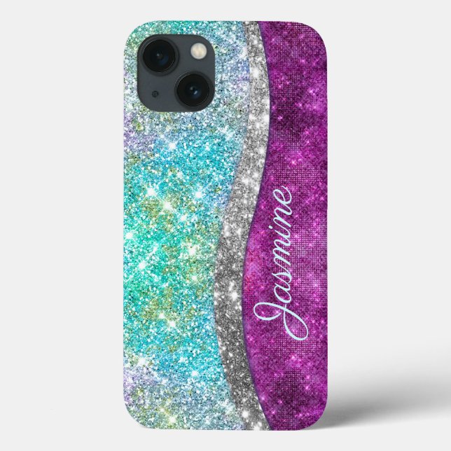 Coques Case-Mate iPhone Monographie de la fausse parties scintillant turqu (Verso)