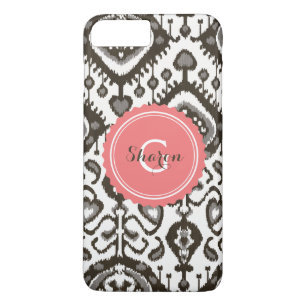 Coque iPhone 7 Plus Monographie de motif tribal de ikat noir mignon