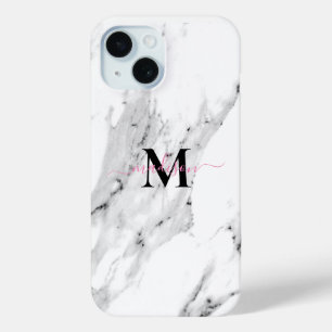 Coque Pour iPhone 15 Monographie moderne en marbre blanc gris noir