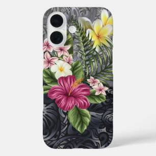 Coques iPhone 16 Monstera Tapa et Hibiscus de Hawaï