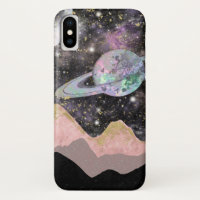 Montagnes Spatiales Ciel Étoilé Galaxie Planètes