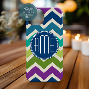 Coque Pour iPhone 15 Moody Blue Purple Colors Chevron Motif Monogrammes