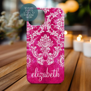 Coque iPhone 15 Pro Moody Damask Moody Hot Pink Texte personnalisé
