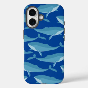 Coques iPhone 16 Morceau de baleines nager bleu foncé