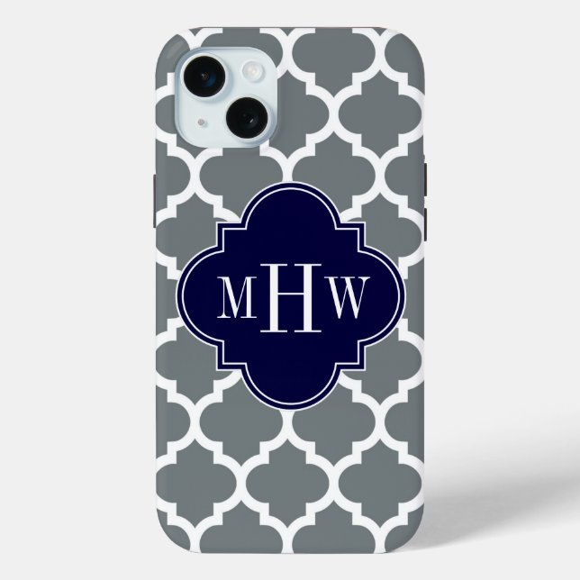 Coques Case-Mate iPhone Moroccan Charcoal White #5 Navy 3 Monogram initial (Verso)