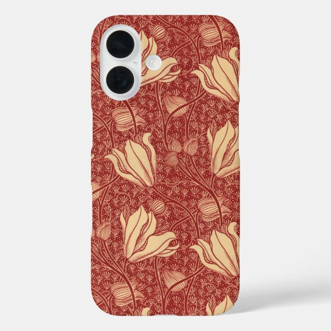 Coques Case-Mate iPhone Morris Inspiré Lily Flower Botanique Rouge Textile (Verso)