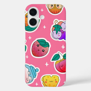 Coques iPhone 16 Morsures à coller - Caricature de fruits et de col