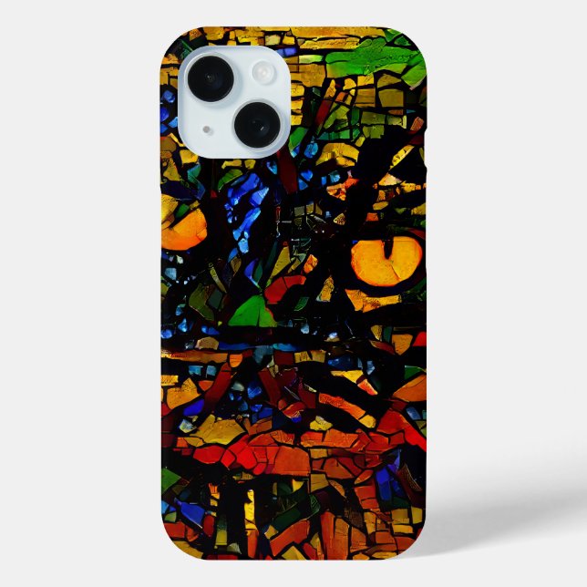 Coques Case-Mate iPhone Mosaïque colorée Chat Art Prin (Verso)