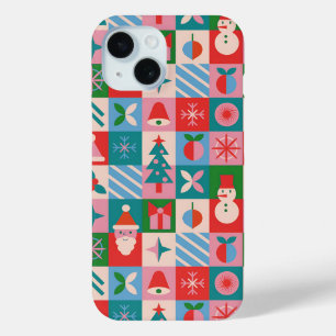 Coque Pour iPhone 15 Mosaïque d'icônes de Noël joyeuses✨Grille de fêtes