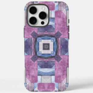Coques iPhone 16 Pro Max Mosaïque Géométrique Abstraite Violet, Bleu et Gri