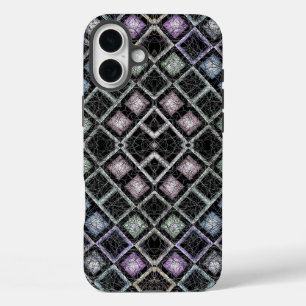 Coques iPhone 16 Plus Mosaïque Mandala Pastel avec Treillis Argenté