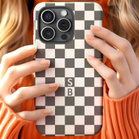 Motif à carreaux gris et blanc monogrammé
