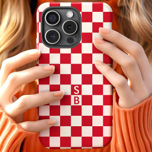 Coque Pour iPhone 15 Motif à carreaux rétro rouge Monogramme