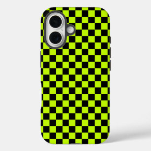 Coques iPhone 16 Motif à carreaux vert acide et noir