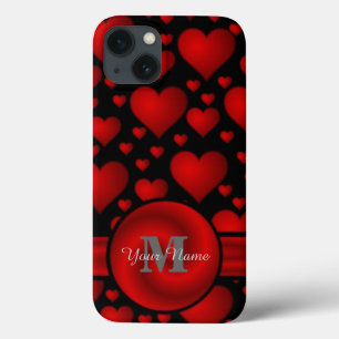 iPhone 13 Coque Motif à coeur rouge et noir personnalisé