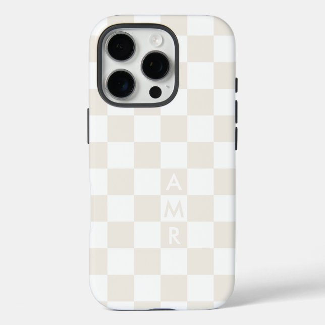 Coques Case-Mate iPhone Motif À damiers crème Monogram White (Verso)
