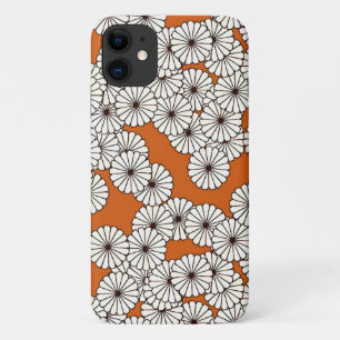 Coque iPhone 11 Motif à fleurs Art déco - crème sur rouille