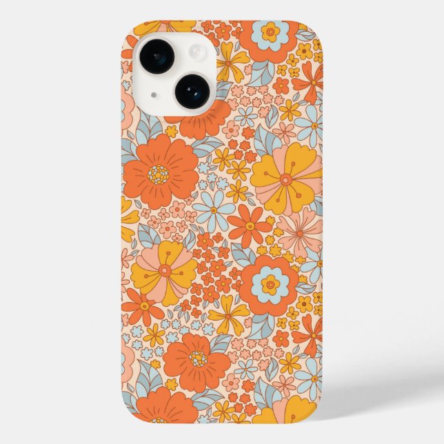 Coques Case-Mate iPhone Motif à fleurs Orange Retro (Verso)