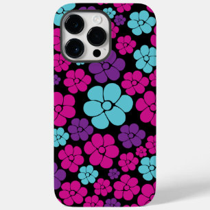 Coque Pour Pour iPhone 14 Pro Max Motif à fleurs - rose, violet, bleu et noir