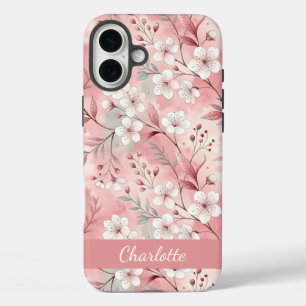 Coques iPhone 16 Plus Motif à fleurs Sakura personnalisé rose