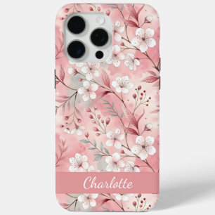 Coque iPhone 15 Pro Max Motif à fleurs Sakura personnalisé rose