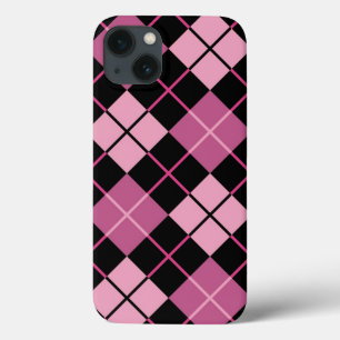 iPhone 13 Coque Motif à motifs de losanges dans le noir et le rose