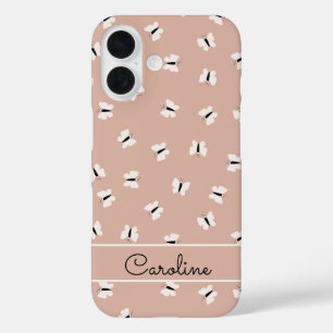 Coques iPhone 16 Motif à papillon mignon et nom personnalisé sur ro